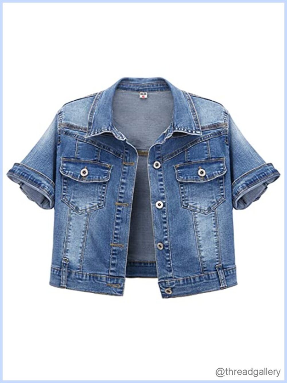 Short Sleeve Cropped Denim Trucker Jacket Washed Cotton
